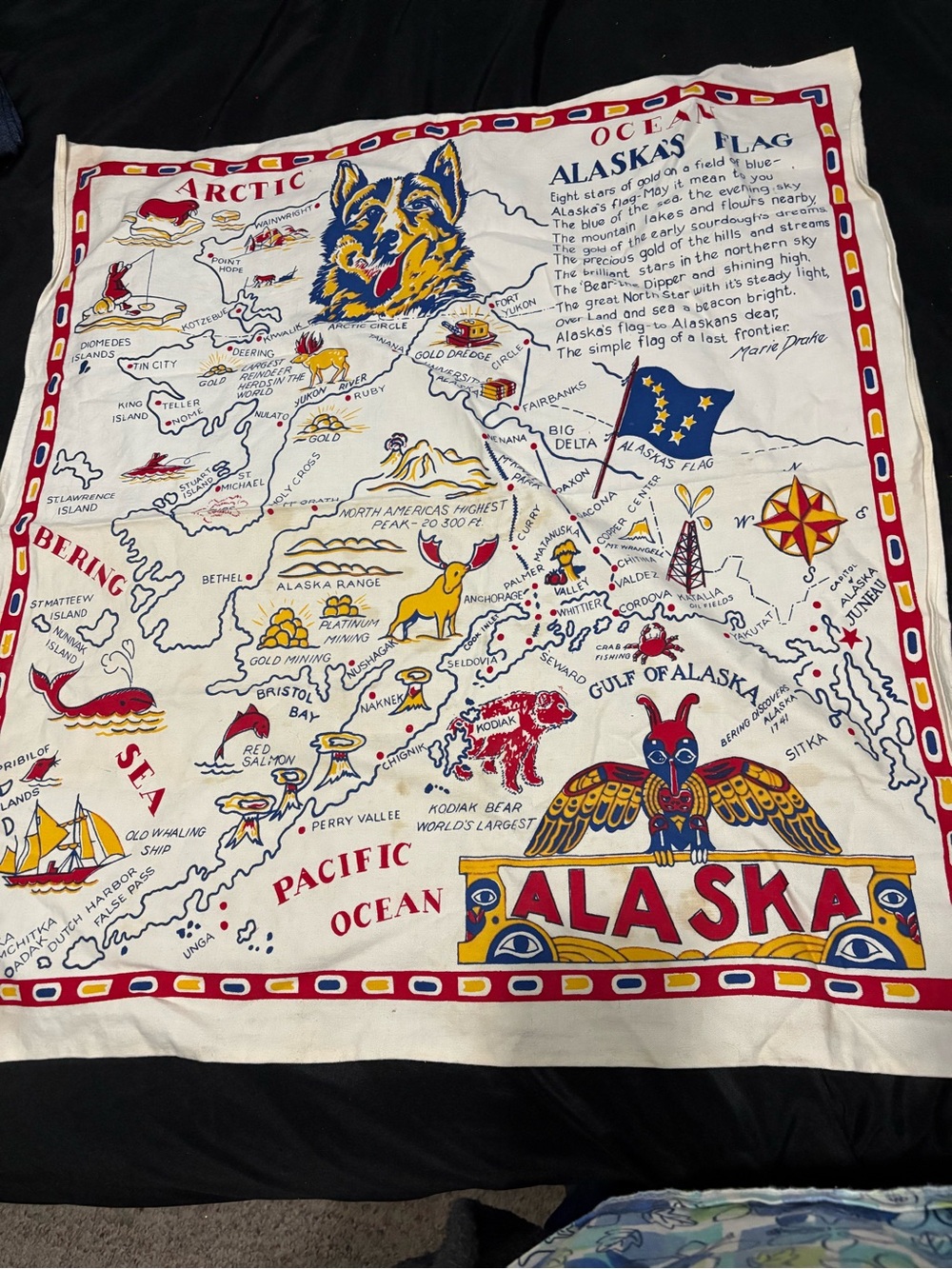 Vintage MCM Souvenir/Collectible State Alaska Card Table Tablecloth